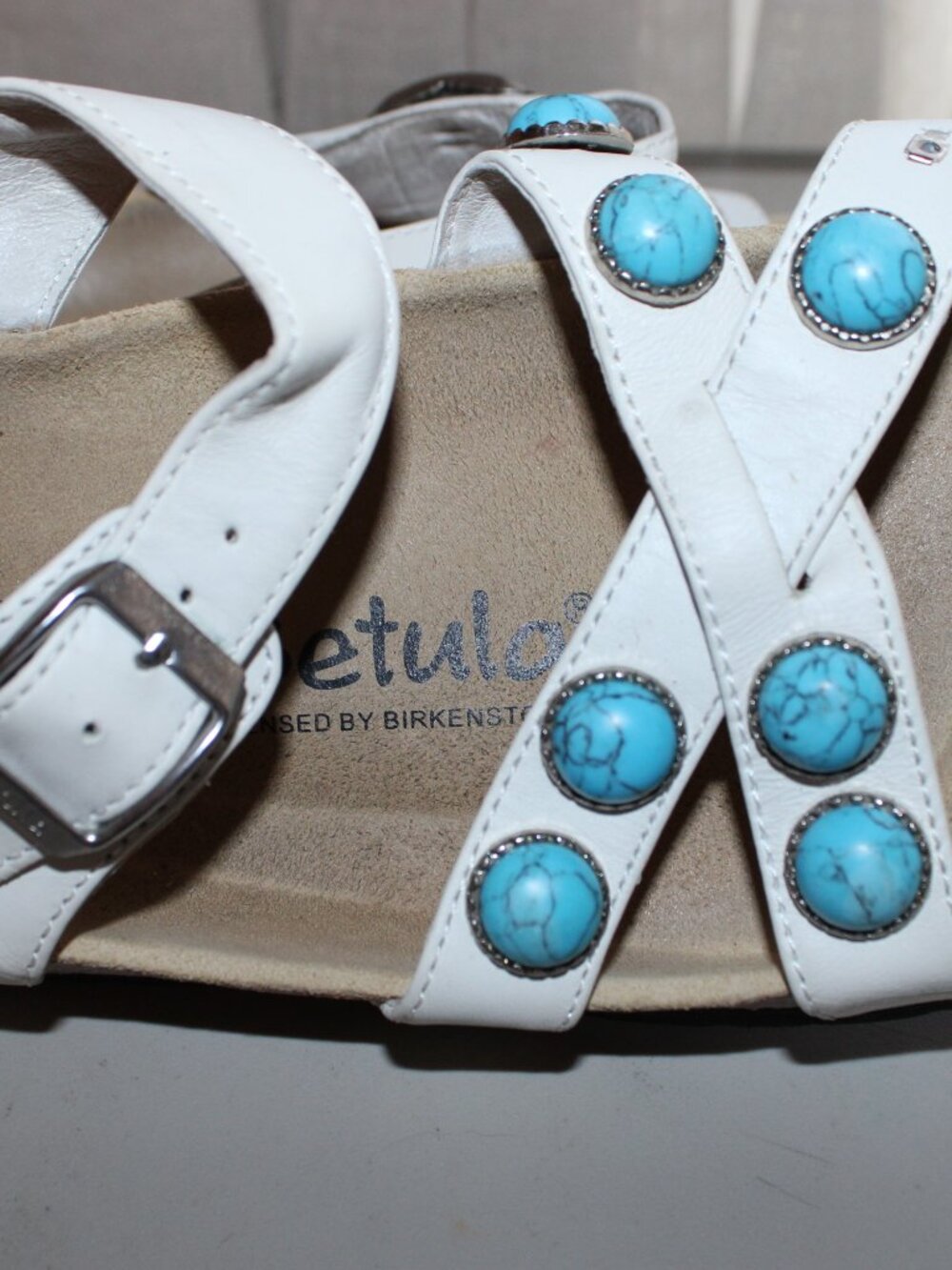 Share Betula Birkenstock Sandals Women’s US 8 White Turquoise Soft Footbed - Picture 3 of 8